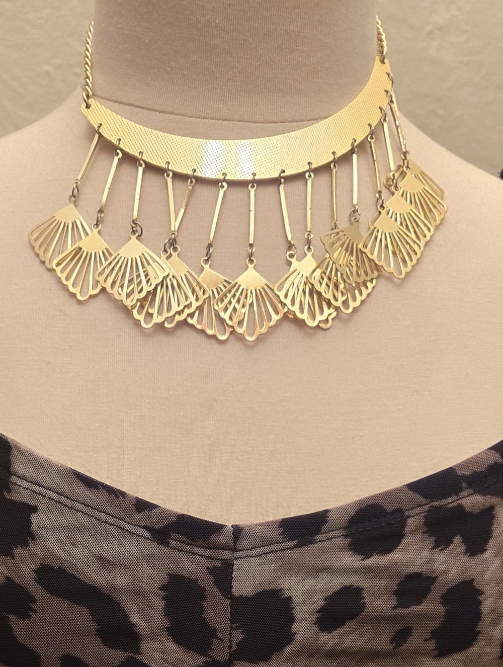 Gold Statement Fringe Collar Necklace Boho Tribal Festival Bib
